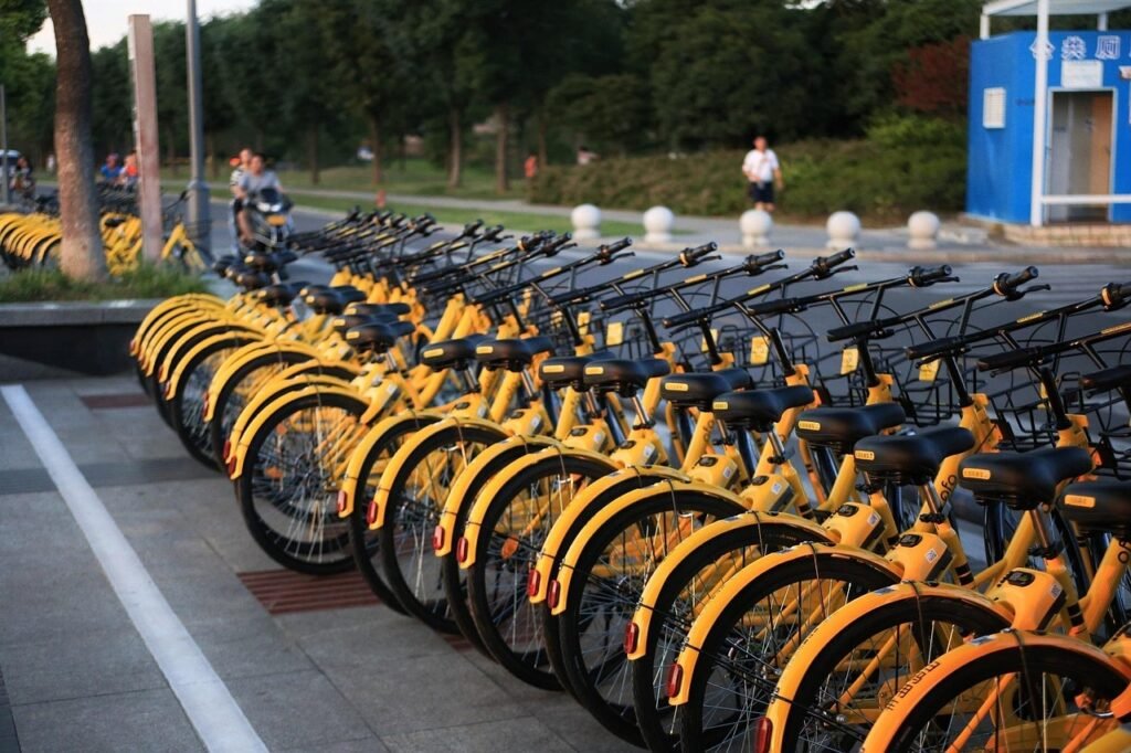 the little yellow car, shared bike, bike, shared bike, shared bike, shared bike, shared bike, shared bike